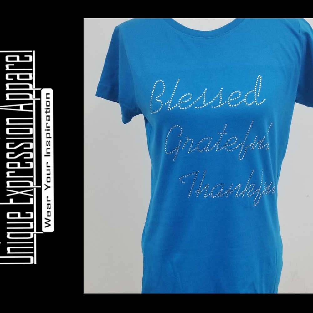 5⭐ Blessed Grateful Thankful cobalt dressy tee